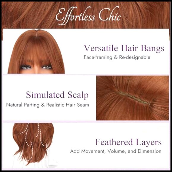 Layered Synthetic Wig with Bangs Wavy Thick Heat-Resistant Daily Party Wear main image 4